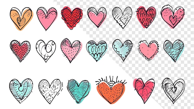 PSD set di doodle a cuore disegnato a mano