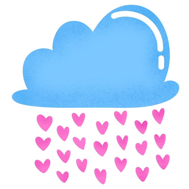 PSD hand drawn heart rain falling from the clouds bringing happiness