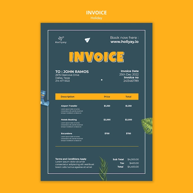 PSD hand drawn holiday fun invoice template