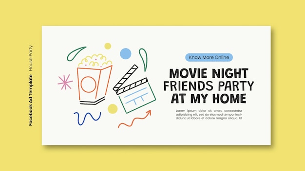 PSD hand drawn home party facebook template