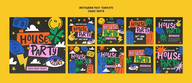 Hand drawn house party  instagram posts