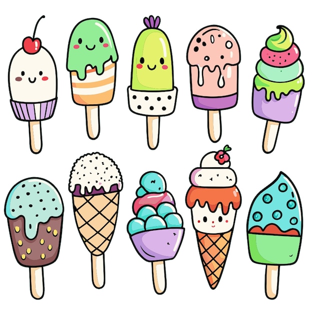 PSD hand drawn icecream on white background_03