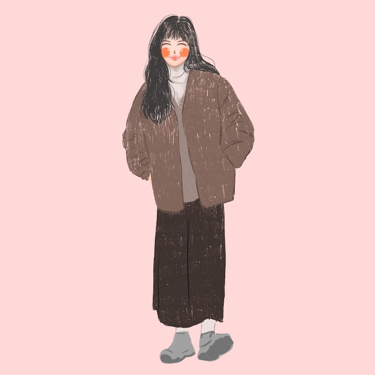 PSD hand drawn illustration of a girl smiling at you