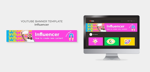 Modello di banner youtube influencer disegnato a mano