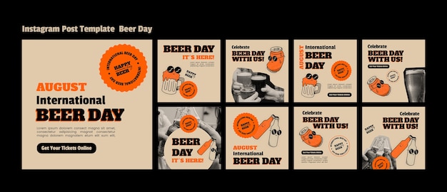 Hand drawn international beer day instagram posts