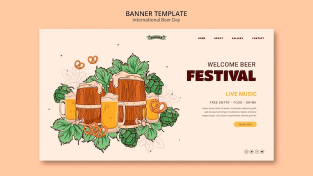 PSD hand drawn international beer day landing page