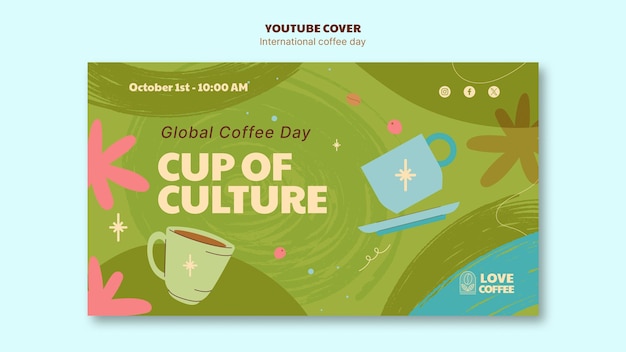 PSD hand drawn international coffee day youtube cover