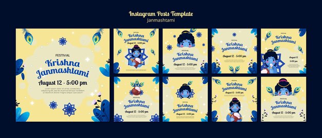 Hand drawn janmashtami celebration  instagram posts