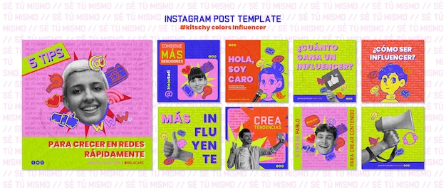 PSD post di instagram con colori kitsch disegnati a mano