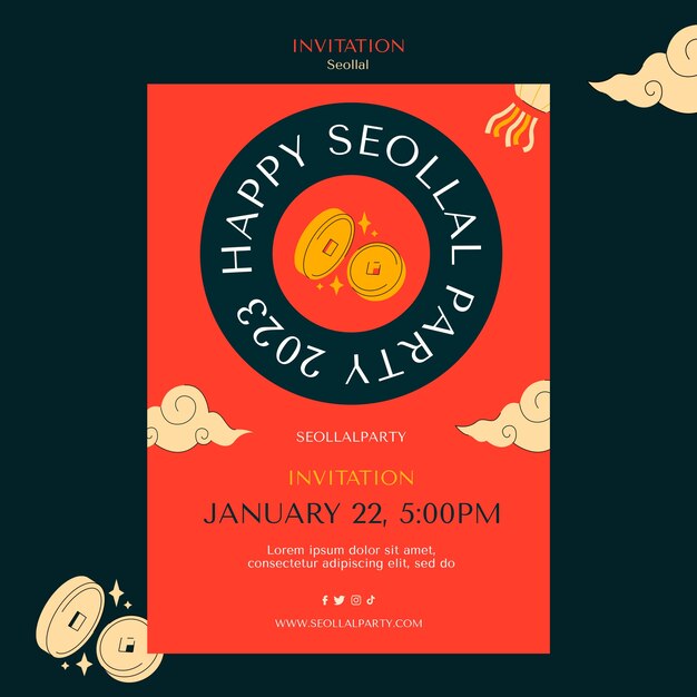 PSD hand drawn korean new year invitation template