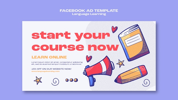 PSD hand drawn language learning facebook template