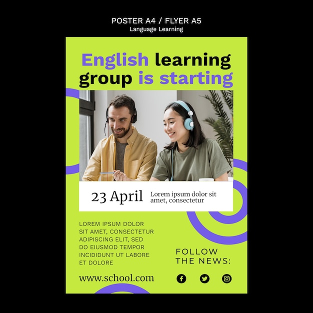 hand drawn language learning poster template