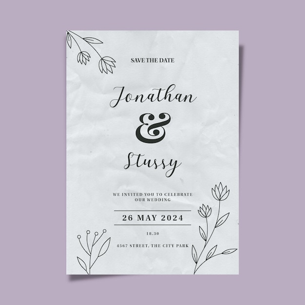Hand drawn leaves Wedding invitation poster minimalist style