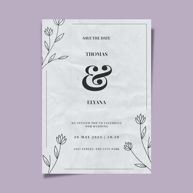hand drawn leaves wedding invitation poster minimalist style