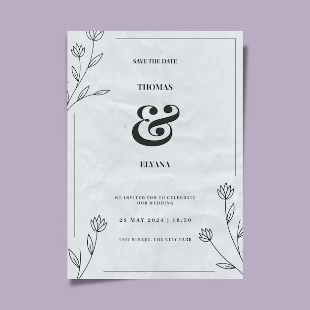 Hand drawn leaves Wedding invitation poster minimalist style