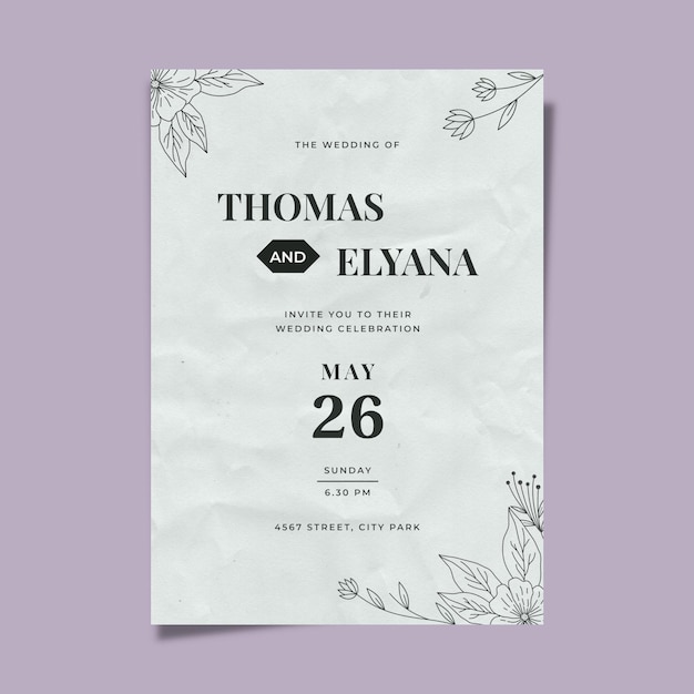 Hand drawn leaves wedding invitation poster minimalist style