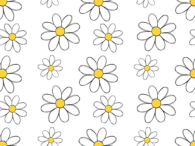 hand drawn line drawings of daisies repeating pattern