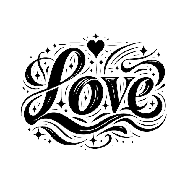 PSD hand drawn love calligraphy black on transparent background