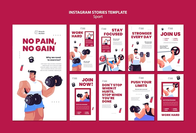 PSD hand drawn man training instagram stories