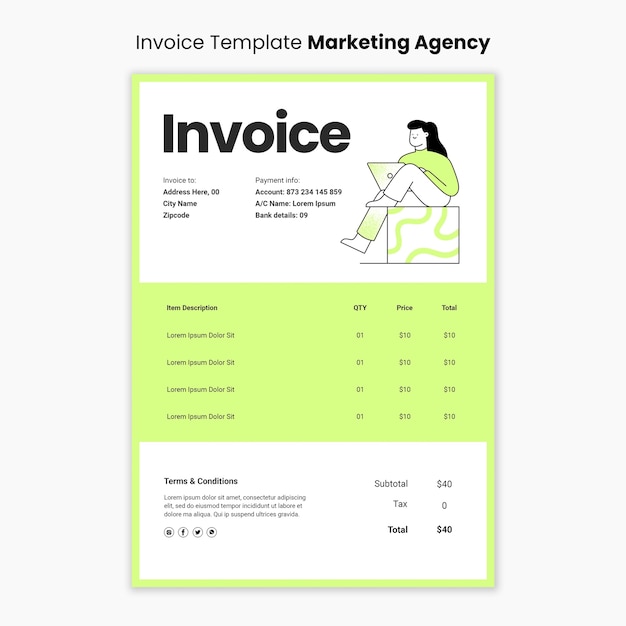 Hand drawn marketing agency invoice template