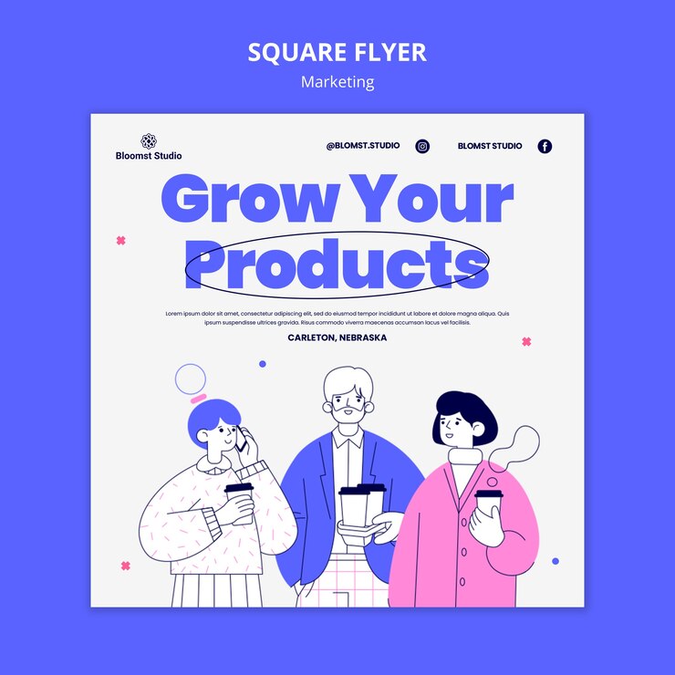 PSD 손으로 그린 마케팅 개념 광장 전단지
