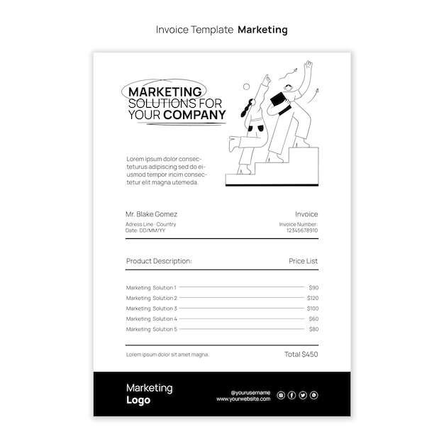 PSD hand drawn marketing invoice template