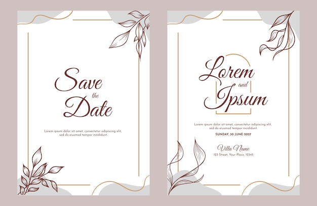 Hand drawn minimal wedding invitation template