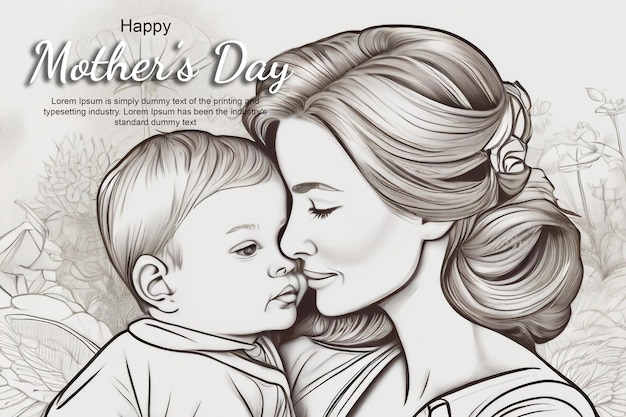 PSD hand drawn mothers day banner design template