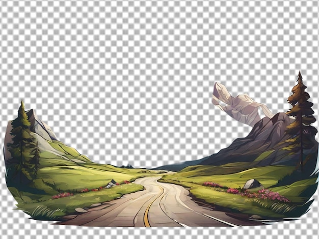 PSD hand drawn mountain road carton vector illustration