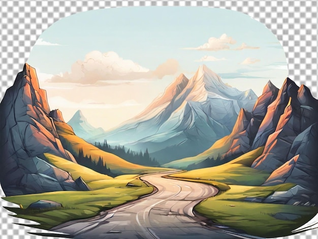 PSD 手描きの山の道路 カートンベクトルイラスト