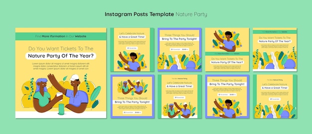 PSD hand drawn nature party instagram posts