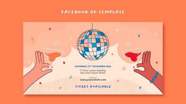 PSD hand drawn new year 2023 facebook template