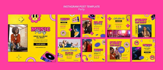 PSD hand drawn party fun  instagram posts