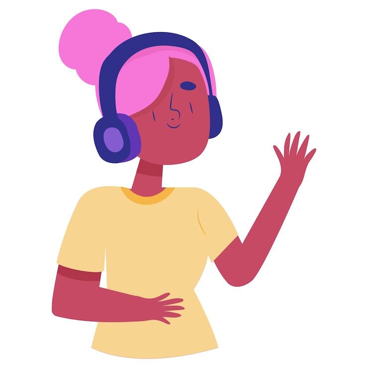 PSD hand drawn person listening to music