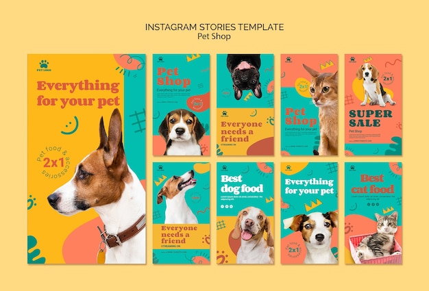 PSD storie di instagram del negozio di animali disegnate a mano