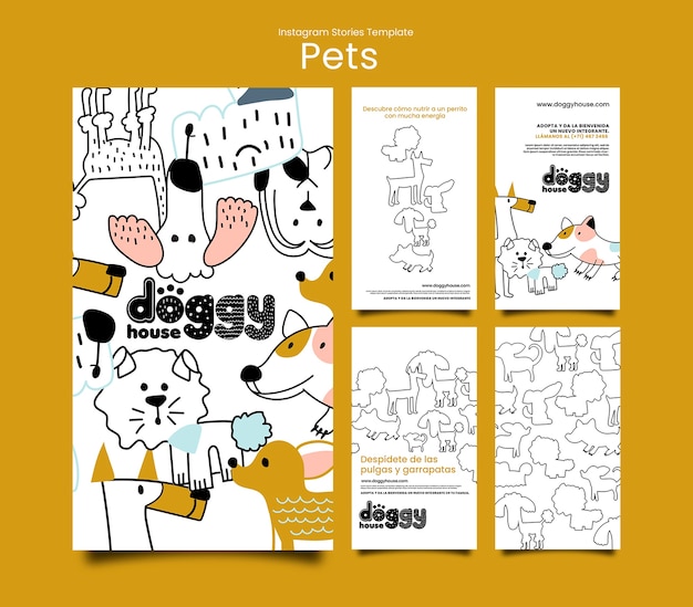 PSD hand drawn pets care instagram stories