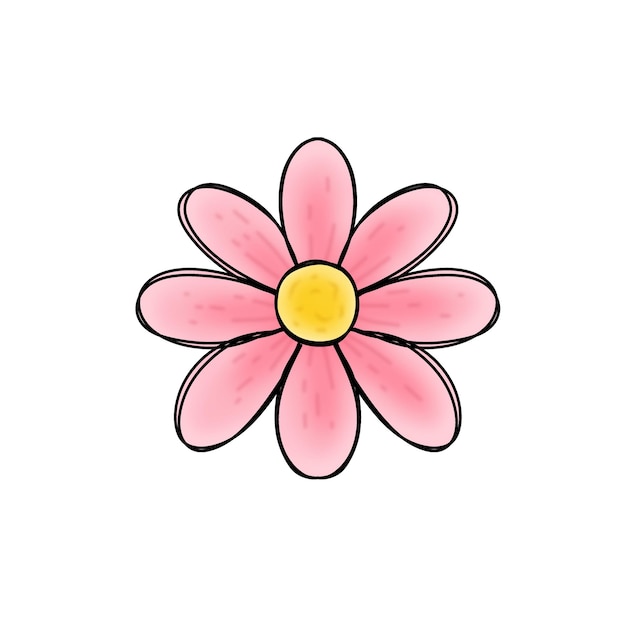 手描いたピンクのデイジー花のアイコンラスターイラスト