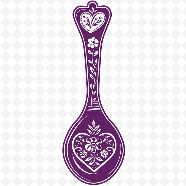 PSD un cucchiaio vintage viola disegnato a mano con un disegno di fiori su di esso