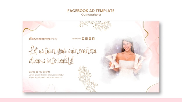 PSD hand drawn quinceanera party facebook template