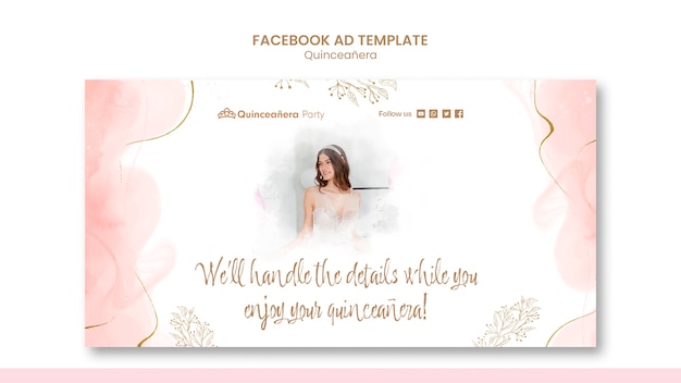 PSD hand drawn quinceanera party facebook template