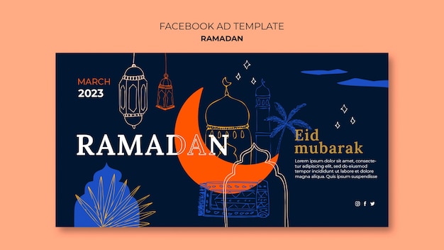 PSD hand drawn ramadan celebration facebook template