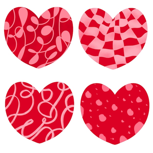 PSD hand drawn red hearts abstract character for decoration