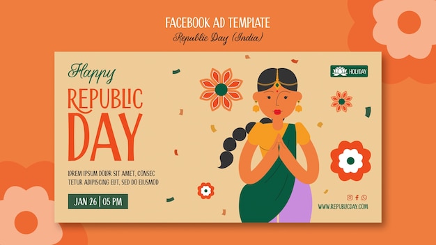 Hand drawn republic day facebook template