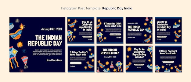 PSD hand drawn republic day instagram posts