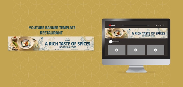 PSD 손으로 그린 레스토랑 youtube 배너