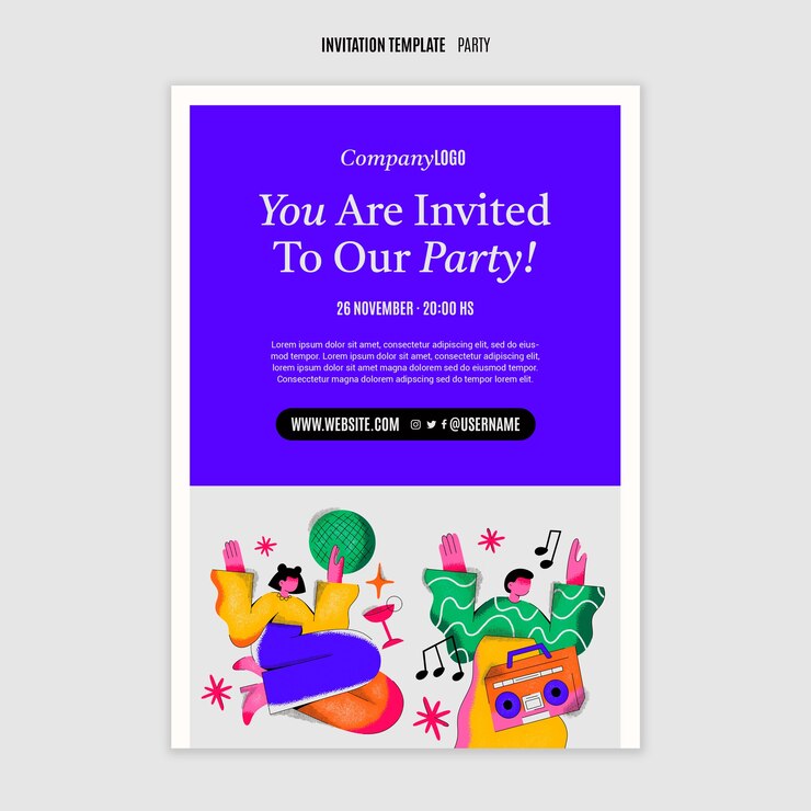 PSD hand drawn retro party invitation