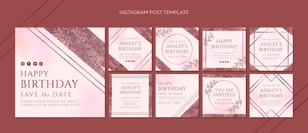 Post di instagram di compleanno in oro rosa disegnati a mano