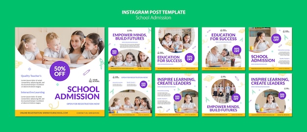 PSD hand drawn school admission instagram posts