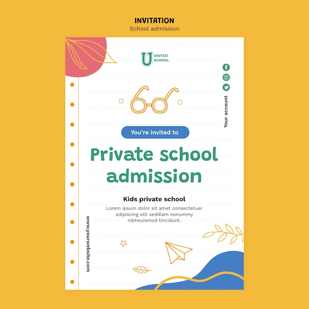 PSD hand drawn school admission invitation template