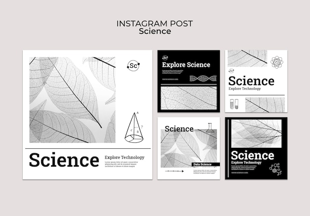 PSD hand drawn science concept instagram posts